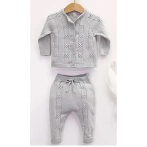Nipperland Baby Knit Sweater & Pants Set 3–6 Months Gray Cable Outfit Unisex